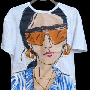 Zara Womens T Shirt Graphic Embroirdered Summer Sunglasses Face Medium /…